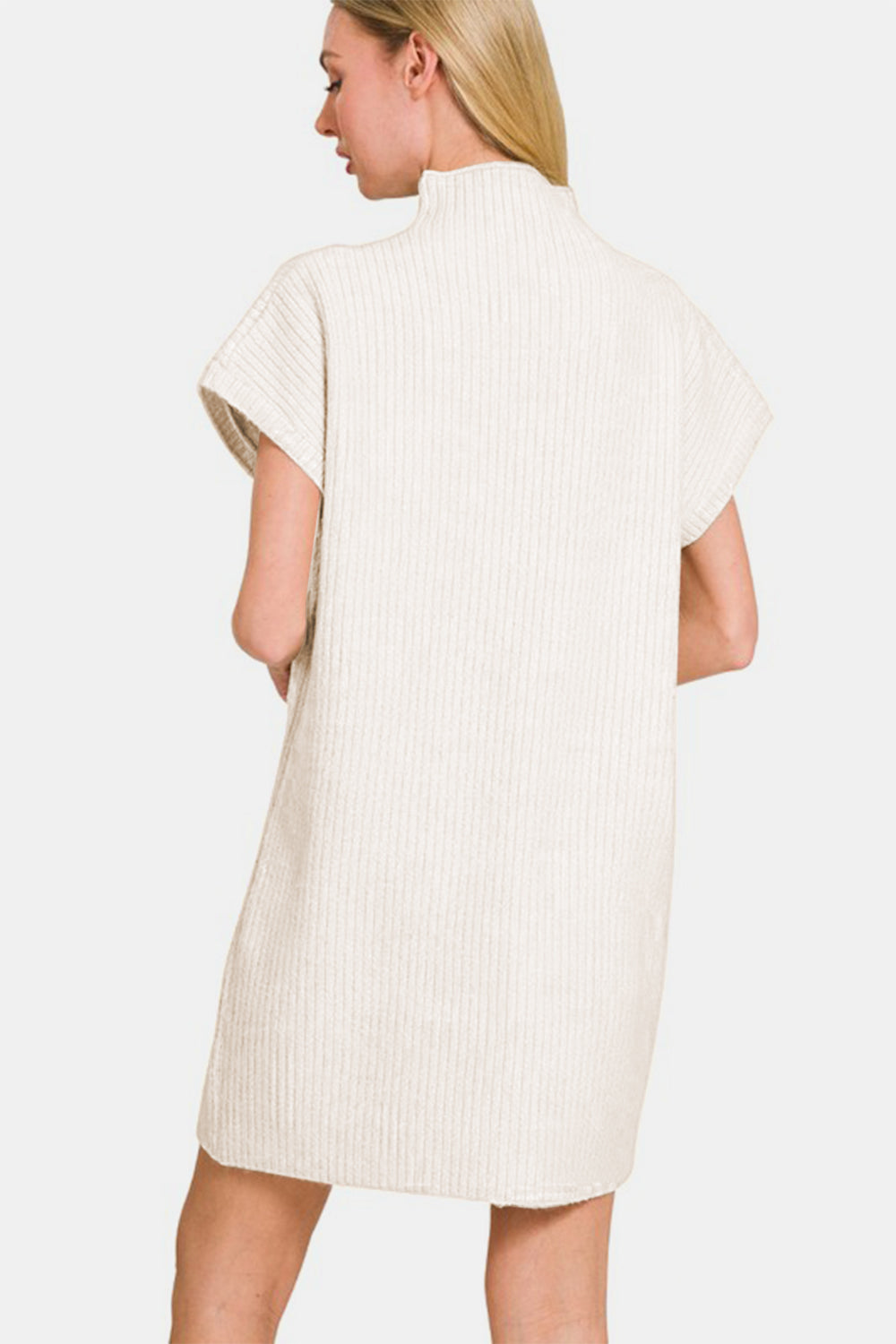 Mock Neck Short Sleeve Sweater Dress With Pocket