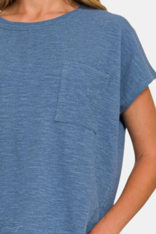 Slub Relaxed Crop Top / DUSTY BLUE