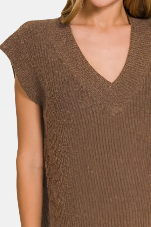 Oversized Sweater Vest with Side Slit / BROWN