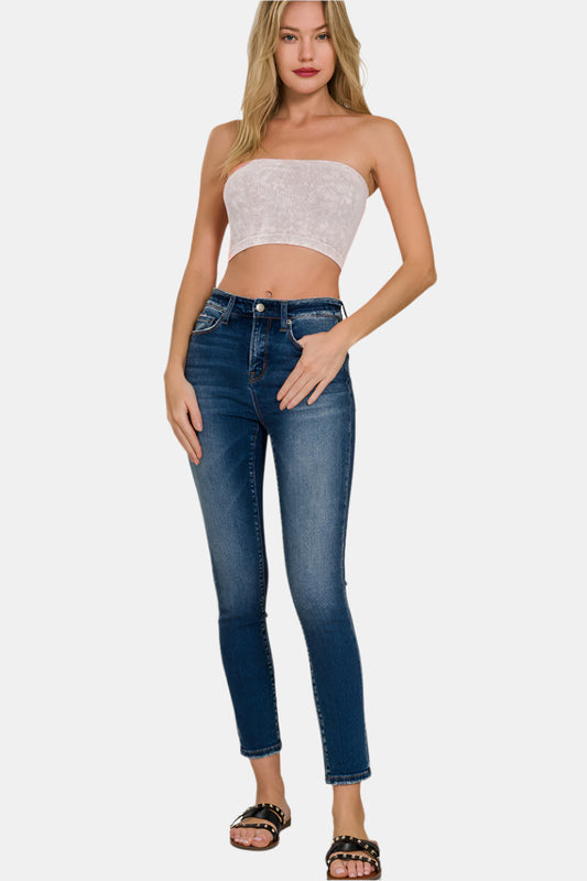 Washed Ribbed Seamless Tube Top / SLEET