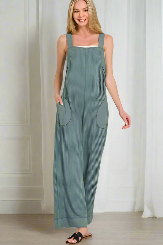 Knit Waffle Wide Leg Overalls / ASH JADE