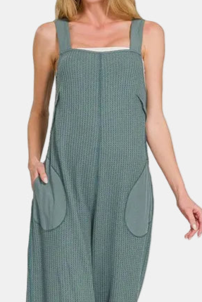 Knit Waffle Wide Leg Overalls / ASH JADE