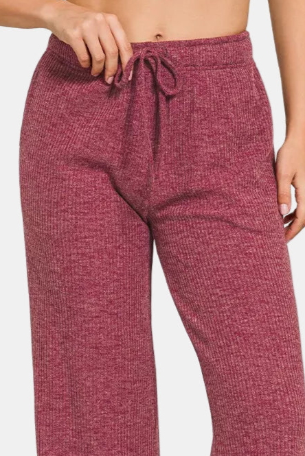 Ribbed Drawstring Lounge Pants / CABERNET
