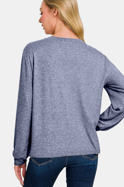 Soft Melange Hacci Round Neck Long Sleeve Tee