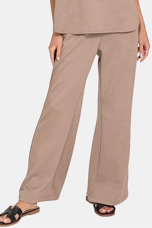 Scuba Curved Hem Top & Pants Set / COCOA