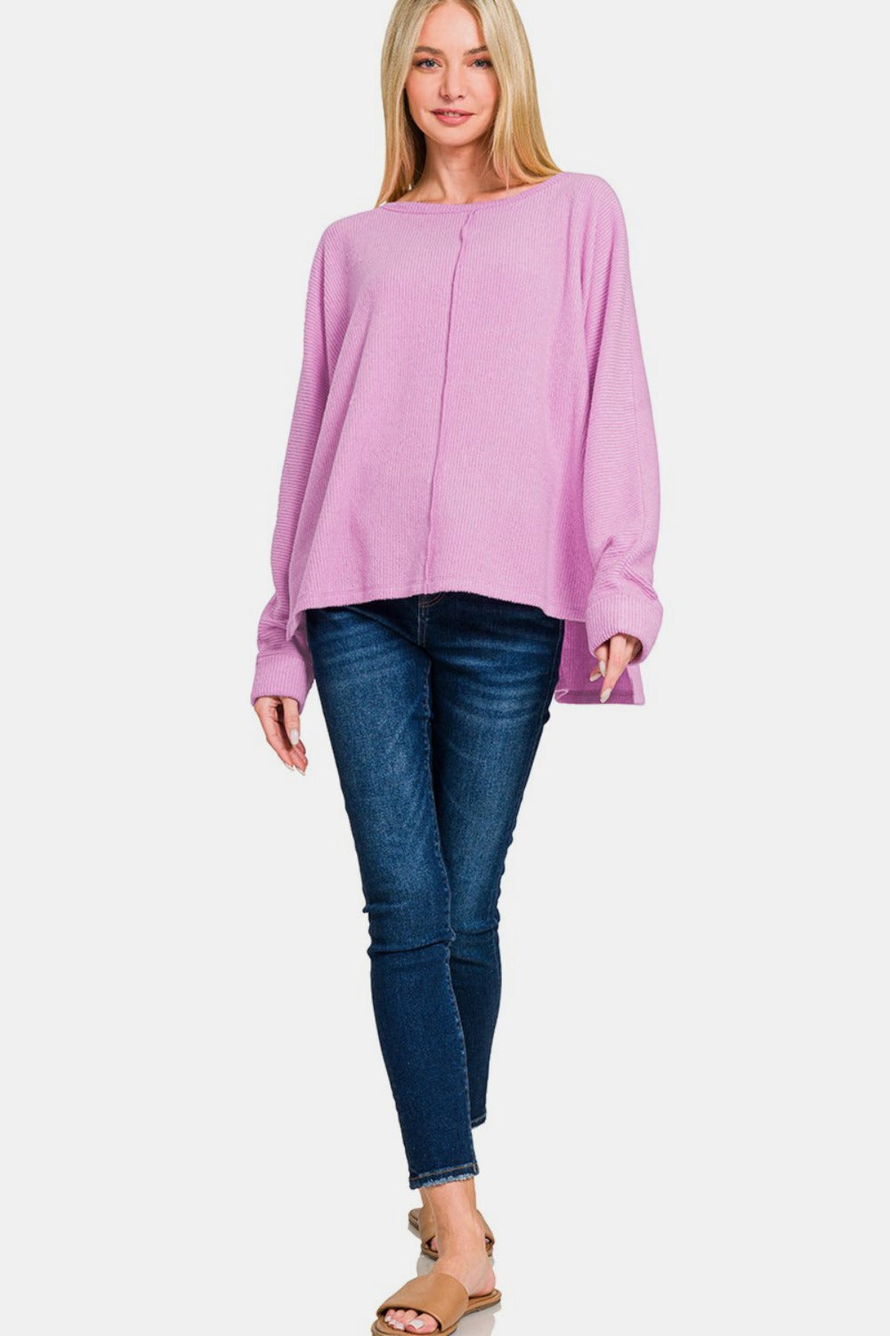 Ribbed Center Seam Dolman Sleeve Top