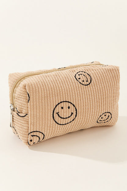 Smiley Face Corduroy Cosmetic Pouch Bag