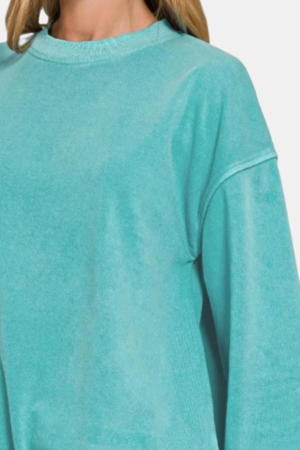 Soft Fleece Pigment Dye Round-Neck Sweatshirt / LT TEAL
