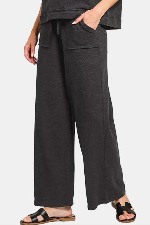 Cotton Slub Short Sleeve Tee & Long Pants Set / BLACK