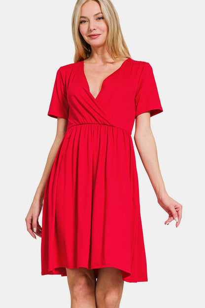 Brushed DTY Buttery Soft Fabric Surplice Dress