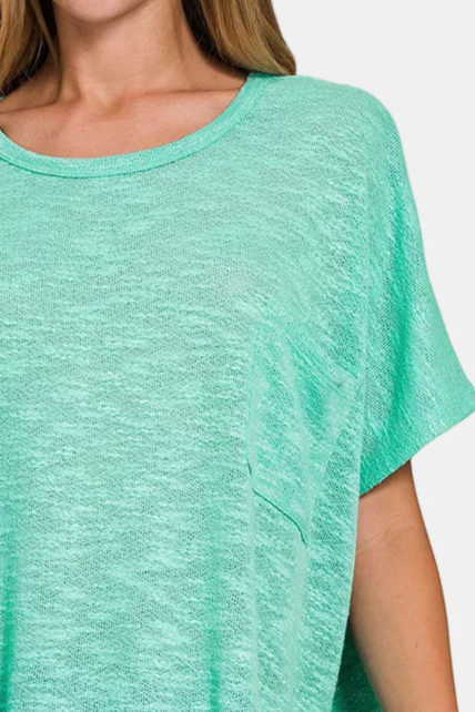 Oversized Slub Hacci Top With Pocket / MINT