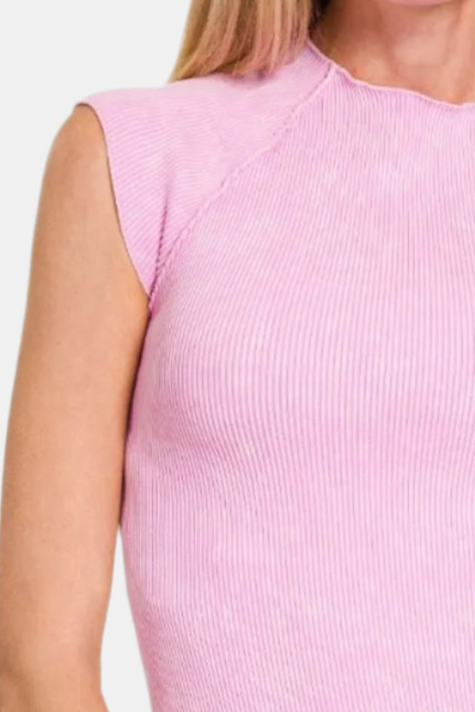 Stone Washed Ribbed Seamless Top / MAUVE