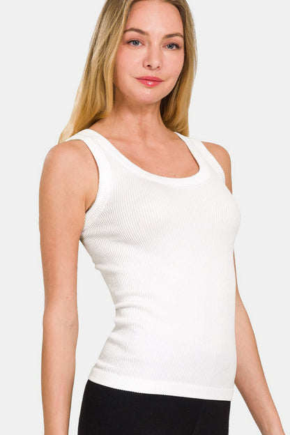 2 Way Neckline Washed Ribbed Tank Top