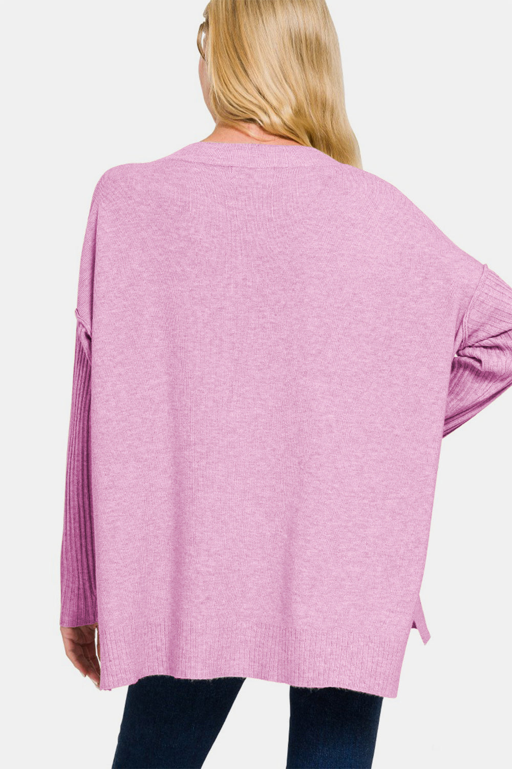 Viscose Ribbed Hem & Sleeve V-Neck Sweater