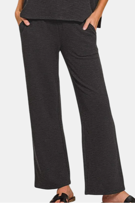 Slub Short Sleeve Top & Pants Set / BLACK