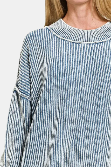 Washed Side Slit Oversized Sweater / DUSTY BLUE