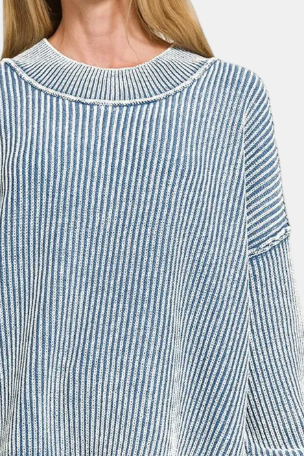 Washed Side Slit Oversized Sweater / DUSTY BLUE