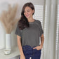 Washed Short Sleeve Boat Neck Top w/ Hi-Low Hem