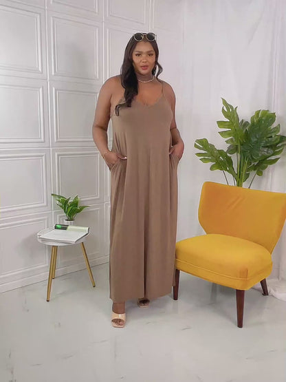 V-Neck Cami Maxi Dress With Side Pockets