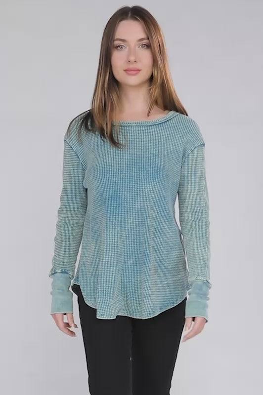 Washed Baby Waffle Long Sleeve Top