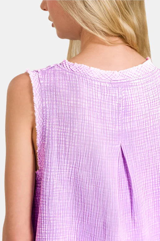 Double Gauze Raw Edge Acid Washed Tank Top / CANDY PINK