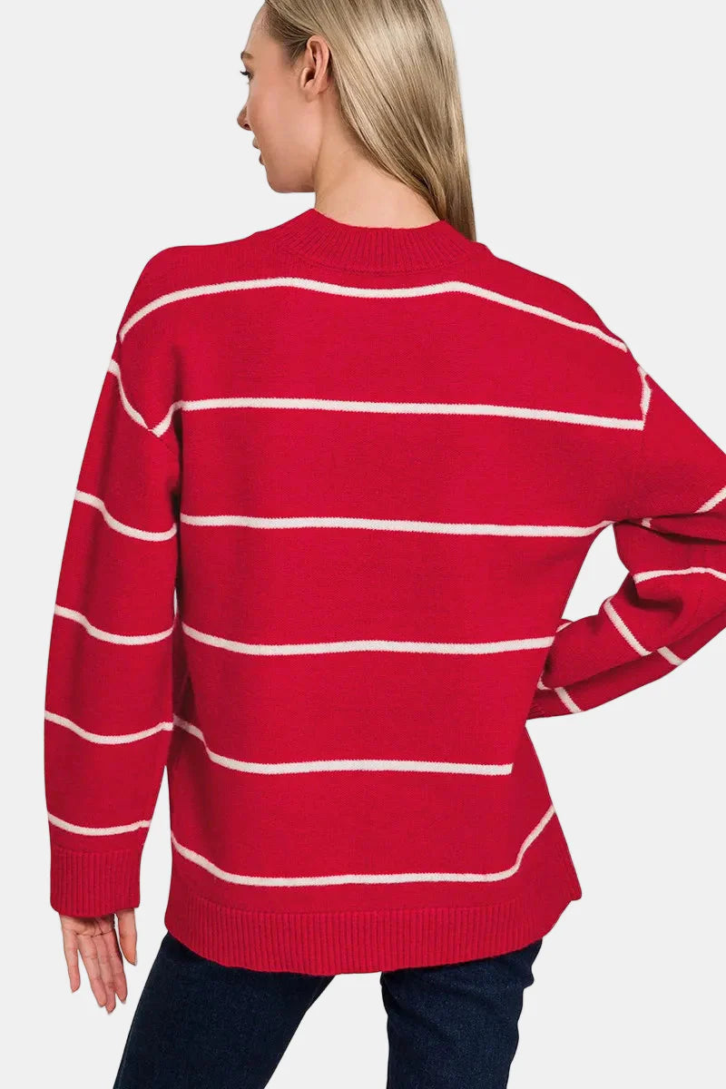 Round Neck Stripe Sweater / IVORY/BLACK
