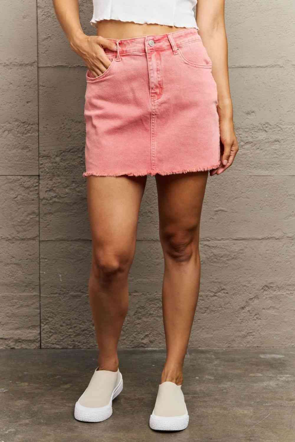 Acid Washed Frayed Hem Skirt