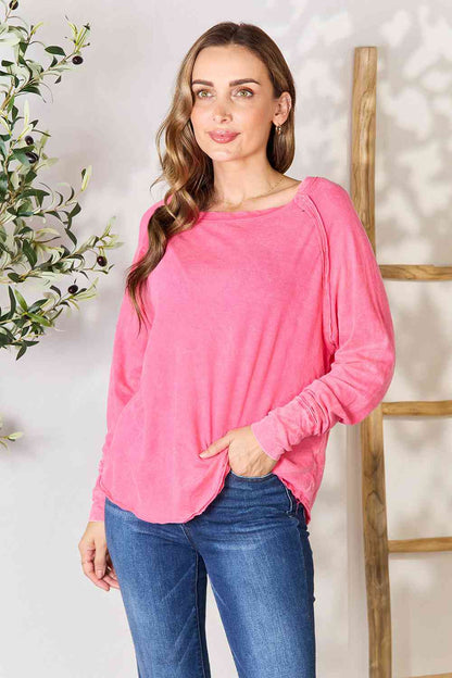 Crinkle Washed Thumb Hole Cuffs Long Sleeve Top