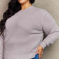 Plus Hi-Low Long Sleeve Round Neck Waffle Sweater
