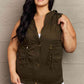 Drawstring Waist Military Hoodie Vest