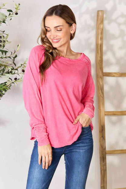 Crinkle Washed Thumb Hole Cuffs Long Sleeve Top