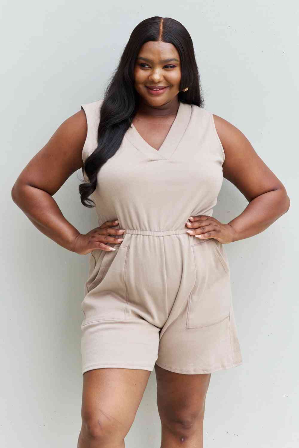 Cotton Sleeveless Romper With Pockets