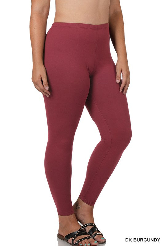 Zenana Premium Plus Size Cotton Full Ankle Length Womens Basic Leggings -  Multiple Solid Colors Sizes 1X-3X