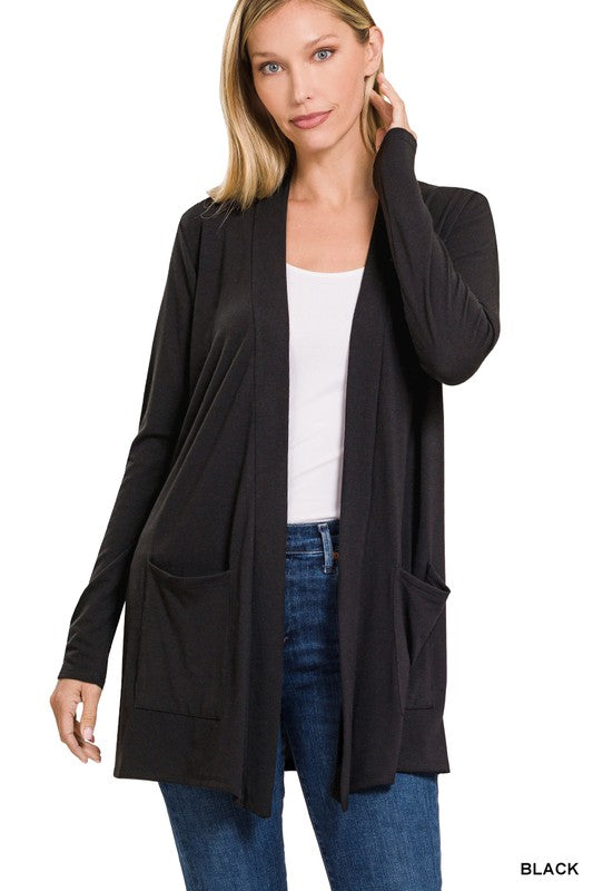 Pocket open cardigan sale