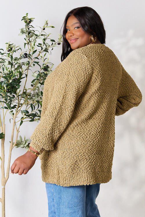 Puff Sleeve Popcorn Cardigan With Pockets