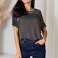 Washed Short Sleeve Boat Neck Top w/ Hi-Low Hem