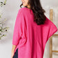 3/4 Sleeve V-Neck Hi-Low Hem Jacquard Sweater