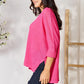 3/4 Sleeve V-Neck Hi-Low Hem Jacquard Sweater