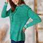 Washed Baby Waffle Henley Neckline Long Sleeve Top