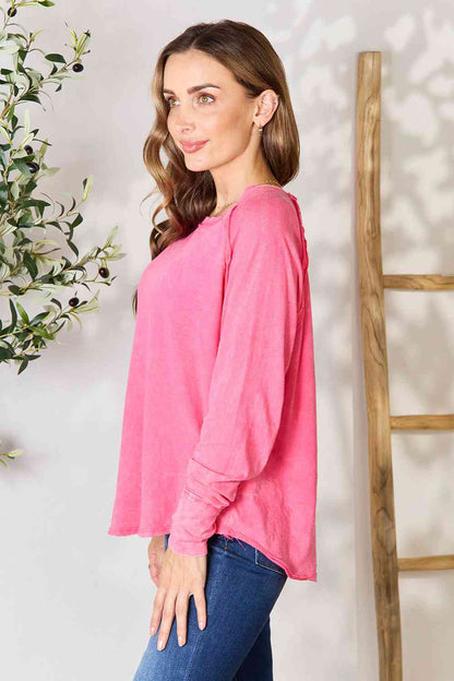 Crinkle Washed Thumb Hole Cuffs Long Sleeve Top