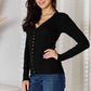 Snap Button Sweater Cardigan With Ribbed Detail