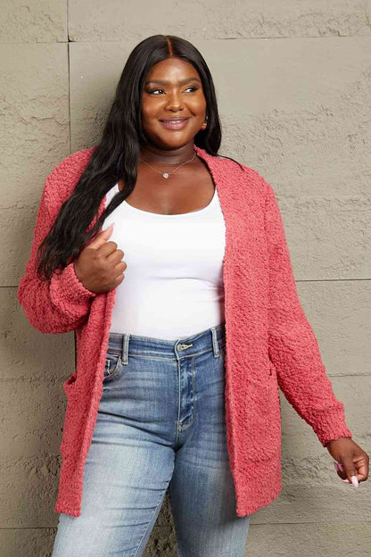 Long Sleeve Popcorn Sweater Cardigan With Pockets