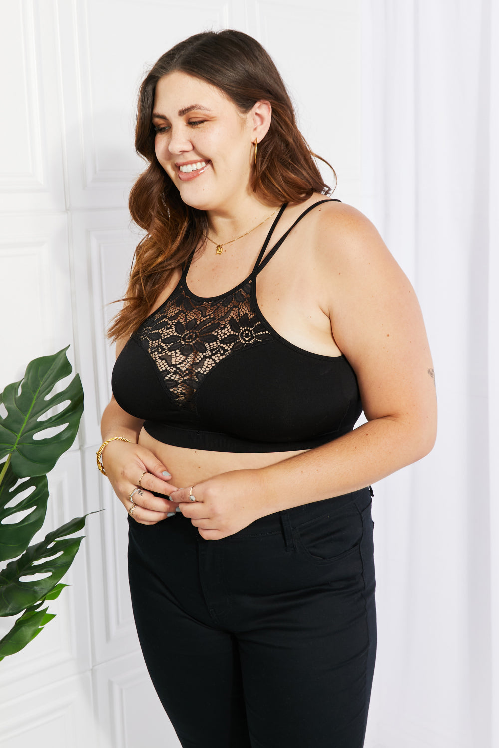 Plus Size Crochet Lace High Neck Bralette - Online Only – My
